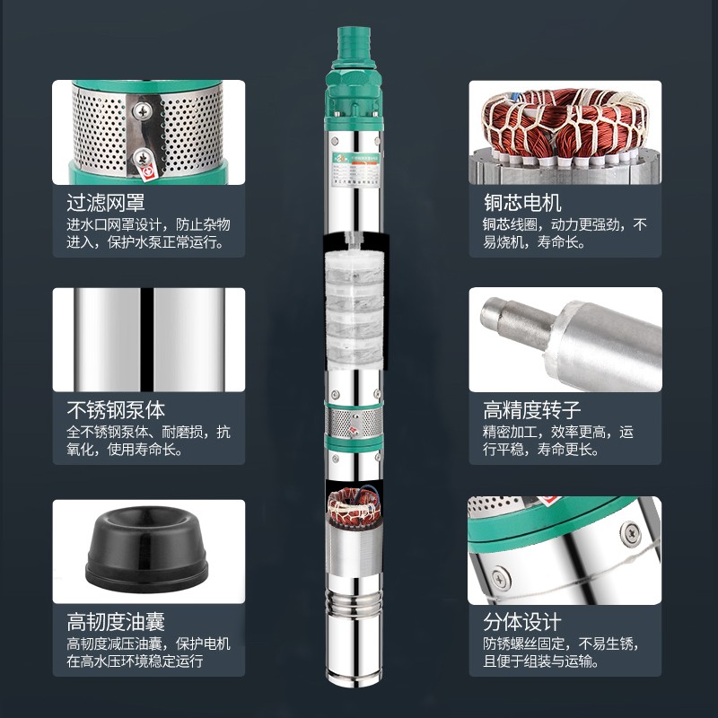 1.5寸2寸深井潜水泵家用220V不锈钢叶轮泵380V三相农业灌溉抽水机