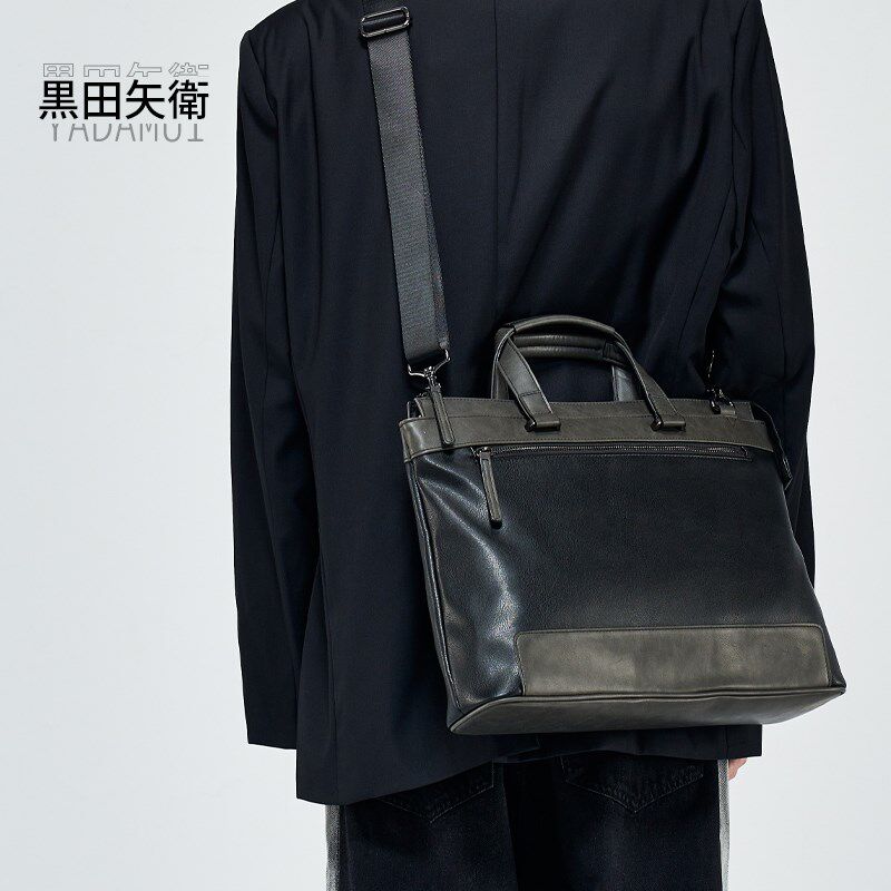 复古拼接男士手提公文包男款商务斜挎电脑包高级感休闲律师通勤包
