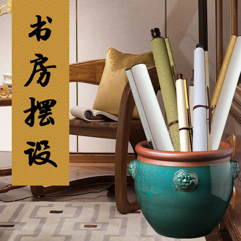 景德镇手工陶瓷鱼缸复古缸仿古鱼缸狮耳朵缸窑变风水鱼缸仿古摆件