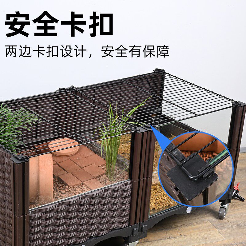 乌龟水陆饲养缸带盖防逃养殖箱生态环境绿植玻璃缸巴西草龟深水缸