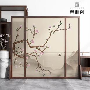 屏风隔断客厅进门玄关办公室移动实木花鸟简约现代遮挡座屏 新中式