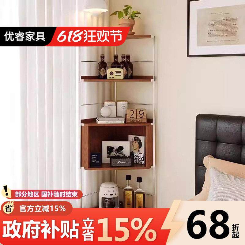 中古实木转角置物架书柜书架客厅边墙角拐角多功能三角柜角落书柜