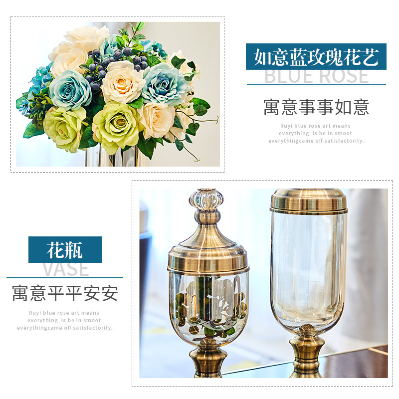 欧式玫瑰干 干燥花花束彷真假花玄关装饰花瓶摆件客厅轻奢餐桌花