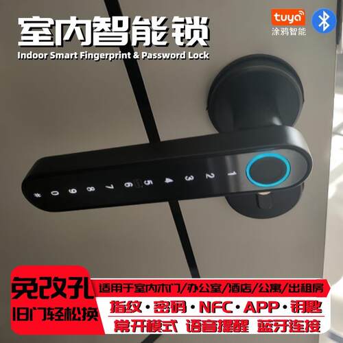 室内指纹门锁办公室免改孔智能密码锁公寓家用球形卧室木门电子锁