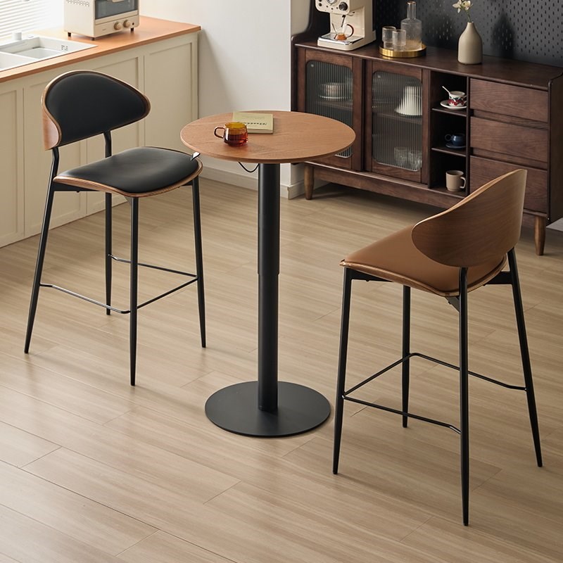 北欧实木餐桌家用小圆桌可升降吧台桌咖啡店桌椅阳台茶桌复古桌子