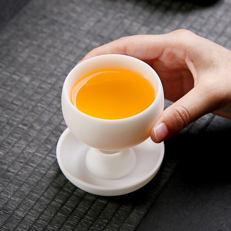 素烧羊脂玉铃铛杯主人杯功夫茶具品茗杯不倒杯白瓷茶杯单杯专用杯