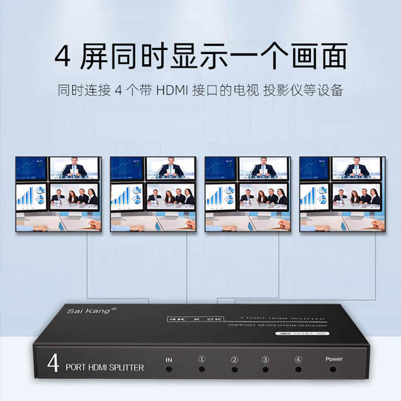 HDMI分配器1分4 高清4K电脑电视HDMI分线分屏器一进四出多屏幕