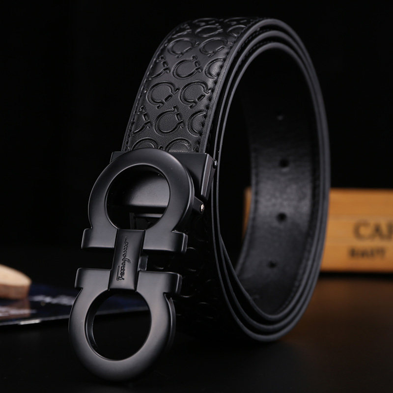 thumbnail for Men's Fila Luxury Double-Sided Leather Belt with Horseshoe Buckle, Business Genuine Leather Smooth Buckle, Casual Versatile Figure-Eight Buckle Waist Belt F