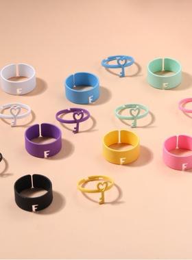 日韩新款彩色戒指创意设计爱心钥匙图案开口戒指两件套小清新系列