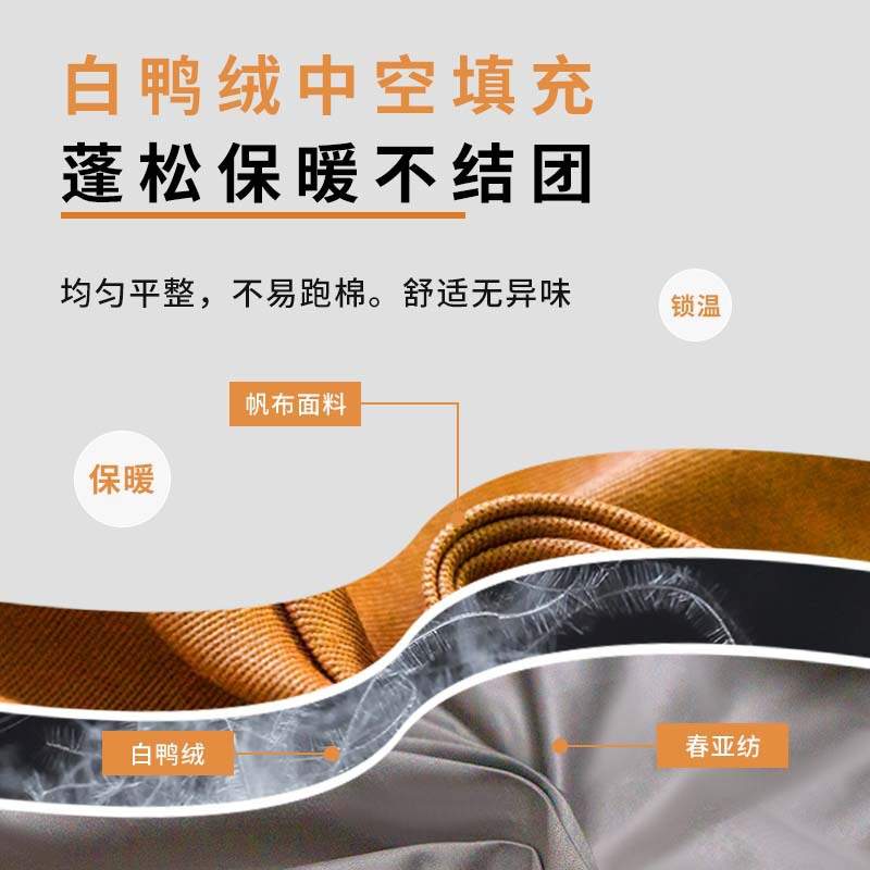 夏诺多吉户外单人睡袋露营白鸭绒填充被子大空间加厚羽绒帆布睡袋
