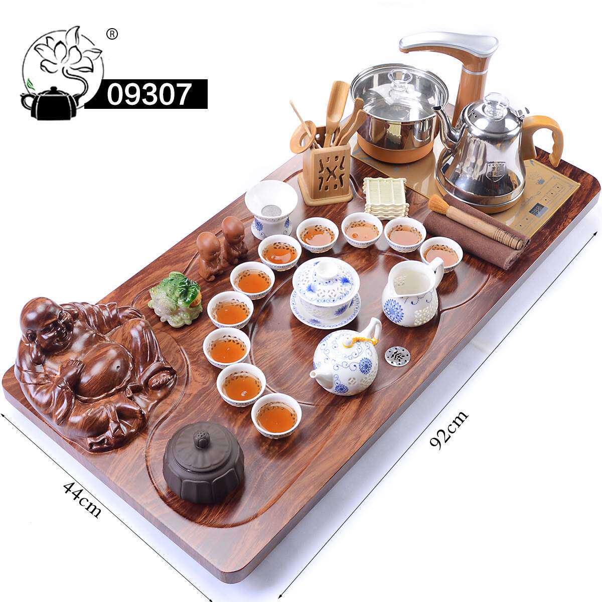 093科技木佛茶盘白瓷玲珑茶具玻璃紫砂冰裂套装茶台全自动电磁炉