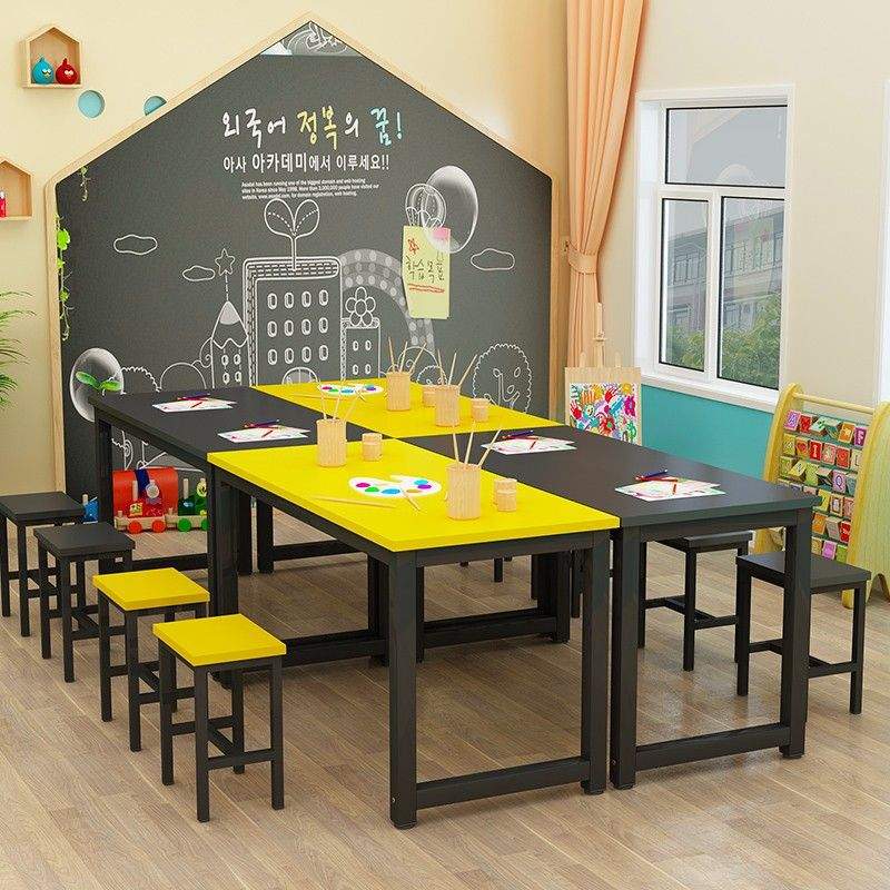小学生幼儿园彩色课桌椅辅导班儿童画室绘画美术桌手工培训补习桌