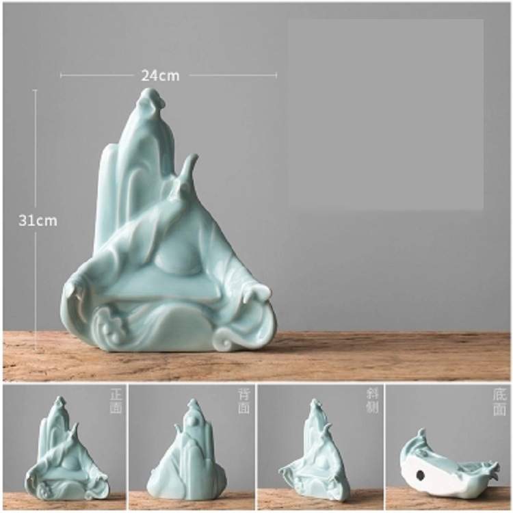 高山流水现代新中式陶瓷摆件雕塑装饰品客厅玄关雕塑工艺品大摆设
