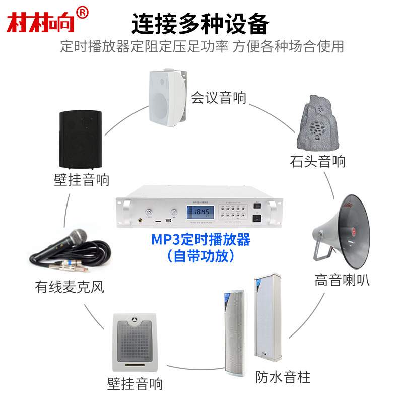 室外防水音柱30W广播喇叭打铃器定时播放音柱校园广播系统套装