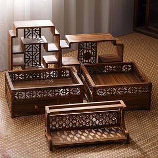 胡桃木置物架小型桌面茶杯博古架新中式茶室茶几收纳杯架展示架子
