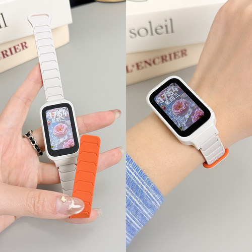 适用于小米红米Redmi手环3表带band2智能运动硅胶磁吸回环腕带小米手环9active创意双拼男女生时尚替换链透气