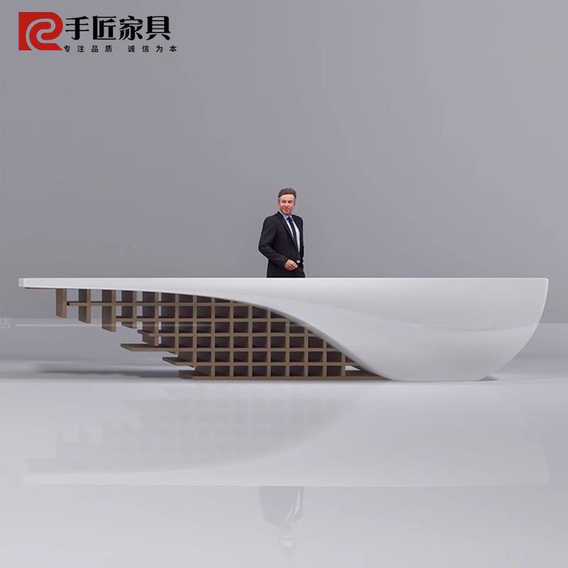 玻璃钢异形前台实木格子接待台迎宾台酒店会所收银台商场咨询台