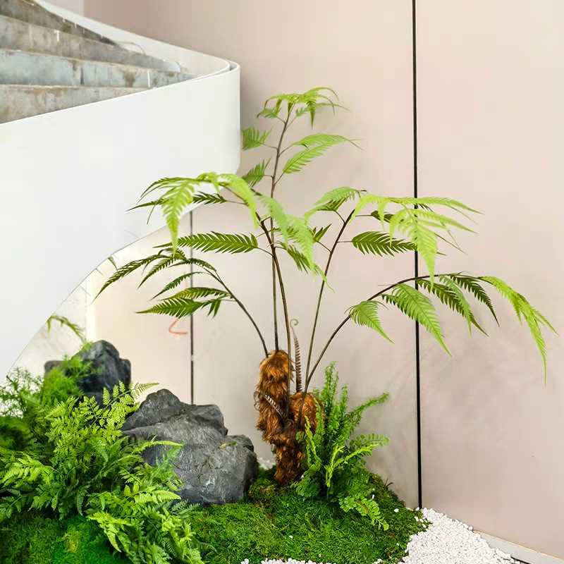仿真绿植造景金丝猴头蕨落地中式仿生植物室内景观装饰摆件假盆栽
