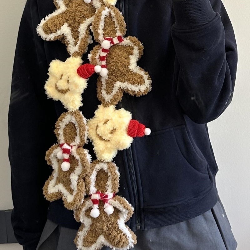 圣诞姜饼人围巾毛线手工diy编织送男女生朋友2025冬季款打发时间