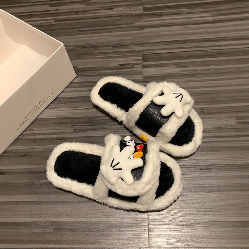 米奇毛毛拖鞋女款秋冬季棉拖鞋可爱加厚防滑家居月子鞋2025新款