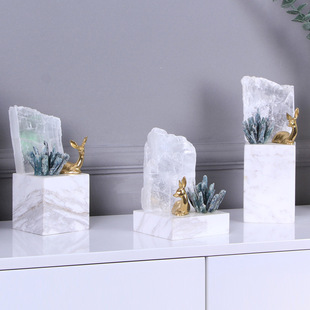 水晶石铜鹿摆件创意轻奢家居客厅酒柜电视柜隔断柜卧室装饰品摆设