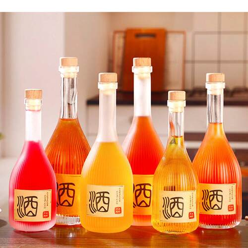 自酿冰酒瓶家用密封果酒瓶透明磨砂葡萄酒分装瓶加厚玻璃饮料瓶
