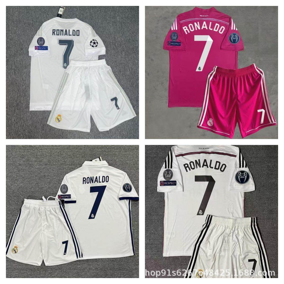 1617赛季复古儿童皇M短袖套装儿童巴萨足球服厂家直批