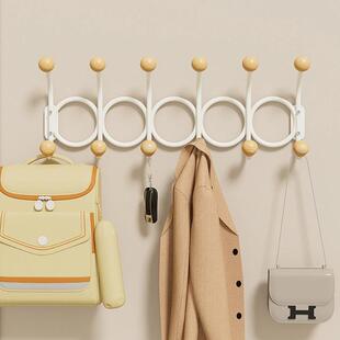 墙上挂衣钩铁艺木球双排钩墙壁免打孔挂钩粘钩客厅浴室收纳挂衣架