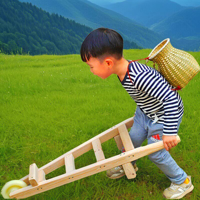 幼儿园户外玩具车木制手推车独轮车木质推车安吉游戏器材亲子活动