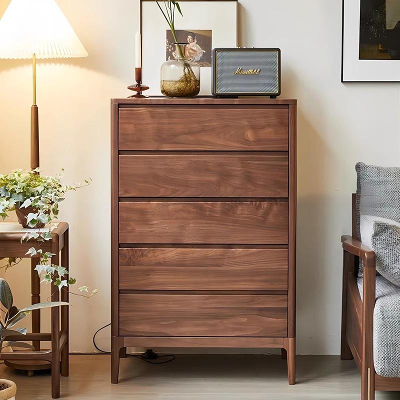 北欧全实木五斗柜收纳卧室客厅现代简约黑胡桃木储物抽屉柜家具