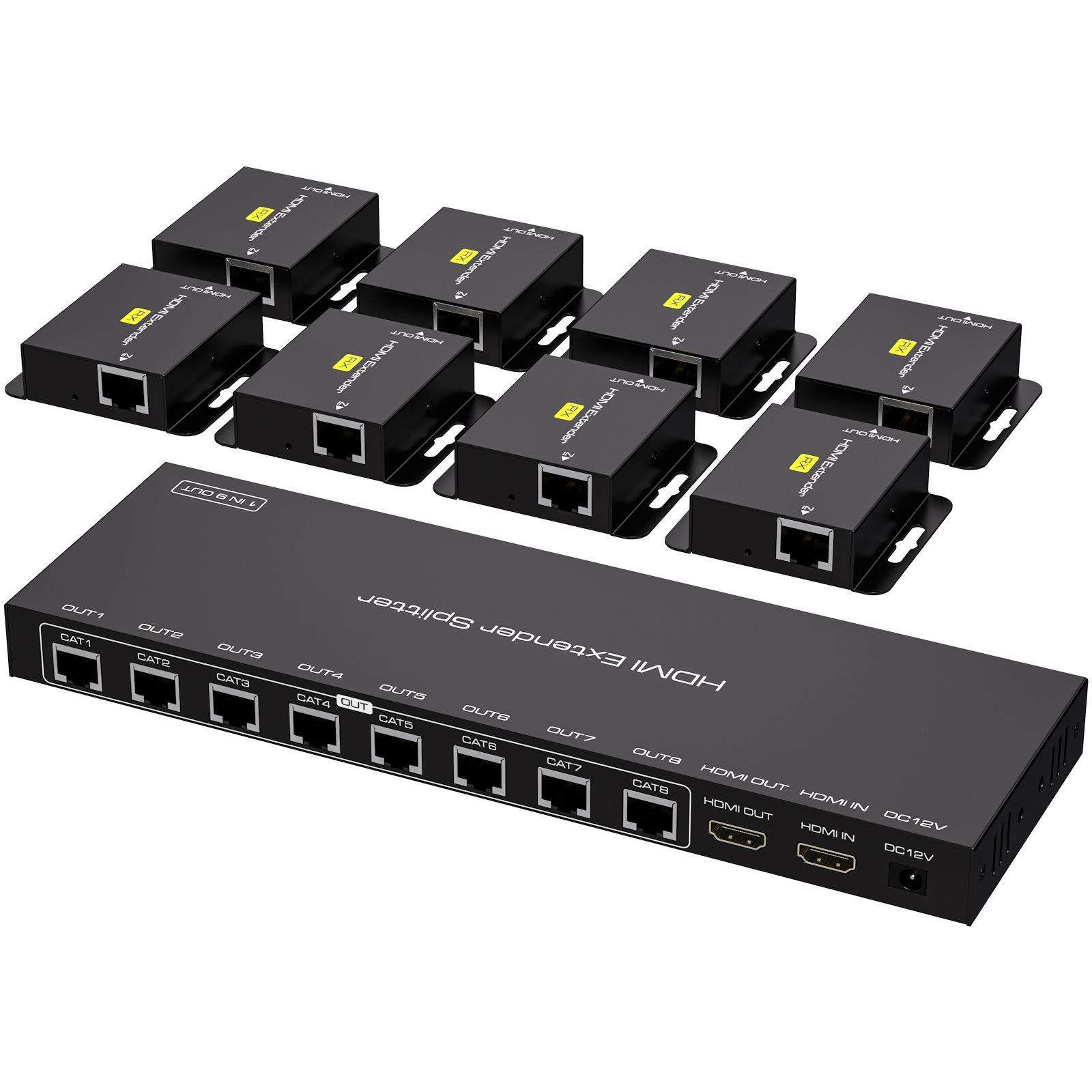 HDMI1分8分配器带网线延长50米1路HDMI转8路网口分配延长器50米