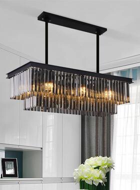 黑色餐厅长方形吊灯轻奢一字长条水晶灯美式风格复古饭厅餐桌灯具