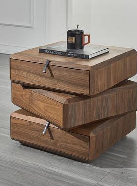 LDAD意式极简卧室床头柜家用旋转三层斗柜北欧风设计师网红床边柜