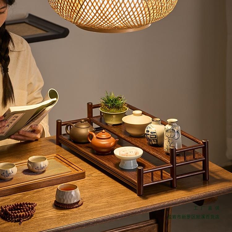 茶杯架子中式小型博古架茶具茶壶茶桌桌面摆件复古置物架展示架