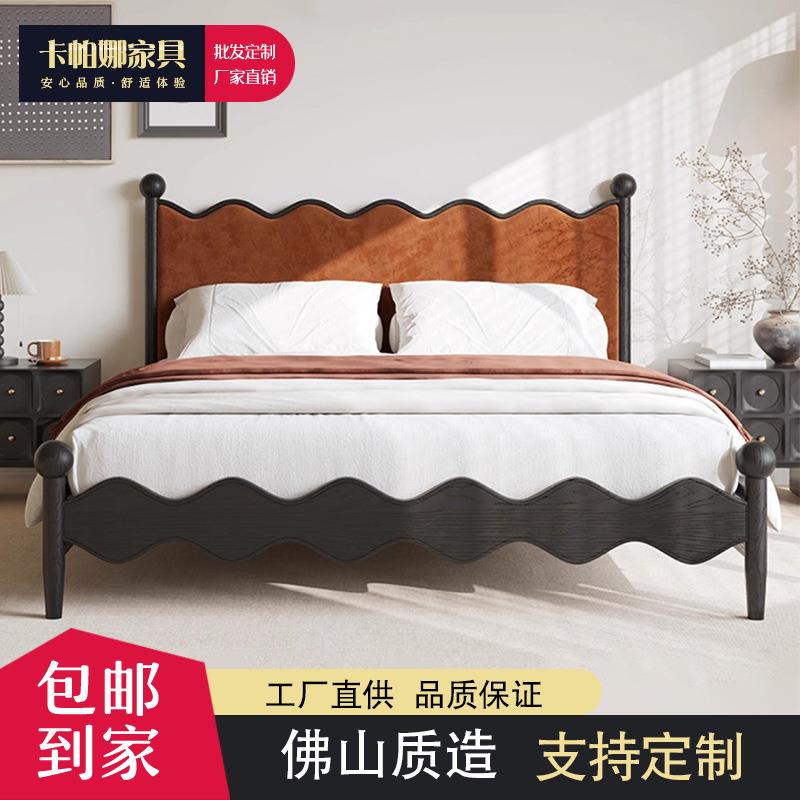 法式复古1米5白蜡木实木床全实木美式1.8米黑色现代简约卧室家用