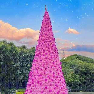 加密粉色圣诞枝条树商场中庭圣诞美陈布置户外灯光场景圣诞树