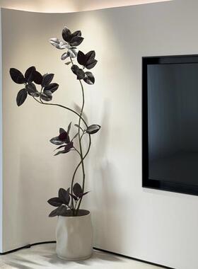 海虹景品黑色高山榕仿真绿植高端轻奢客厅室内金刚树大型落地盆栽