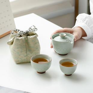 包套装 仿古莲瓣一壶二杯旅行茶具快客杯功夫茶具便携式 功夫泡茶