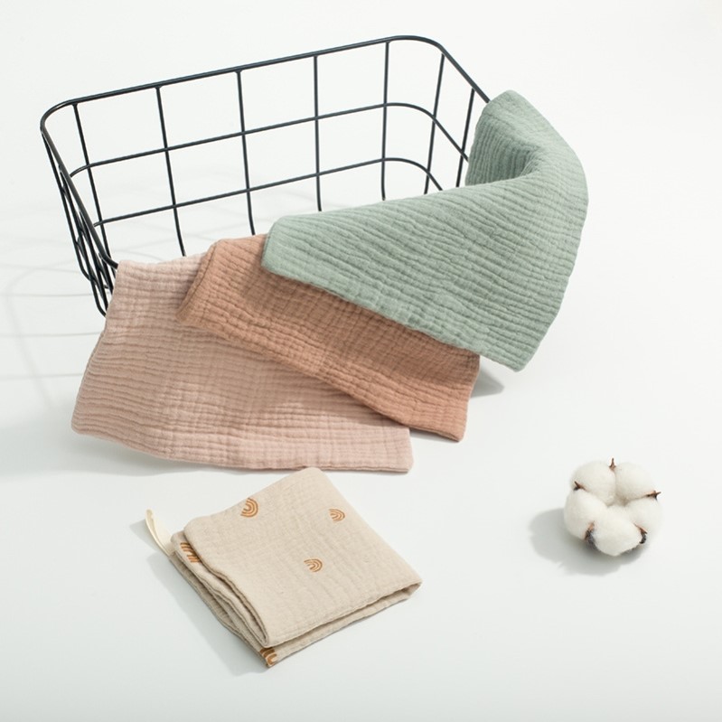 婴儿纱布棉质四层小方巾纯棉超柔软吸水口水巾宝宝洗脸毛巾3条装