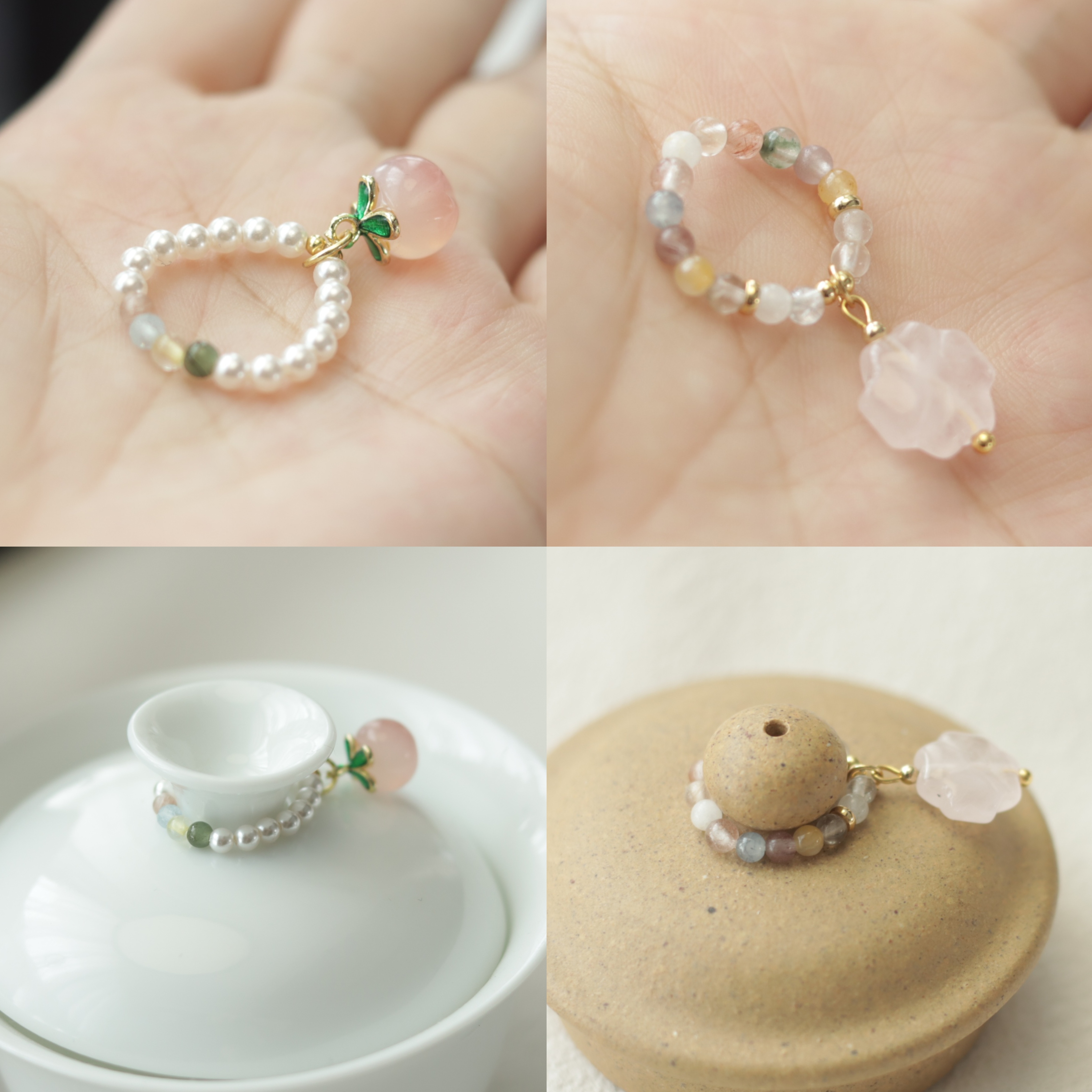 原创手工盖碗小提溜紫砂小配饰彩兔毛水晶小提溜小挂件茶壶小吊坠