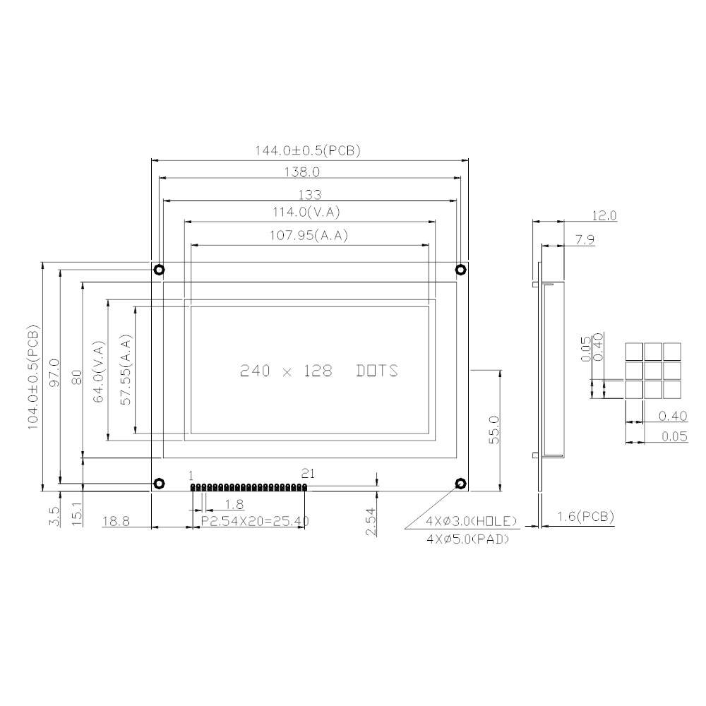LCD液晶屏 240128单色液晶屏 lcm液晶显示屏 COB 4.8寸液晶屏