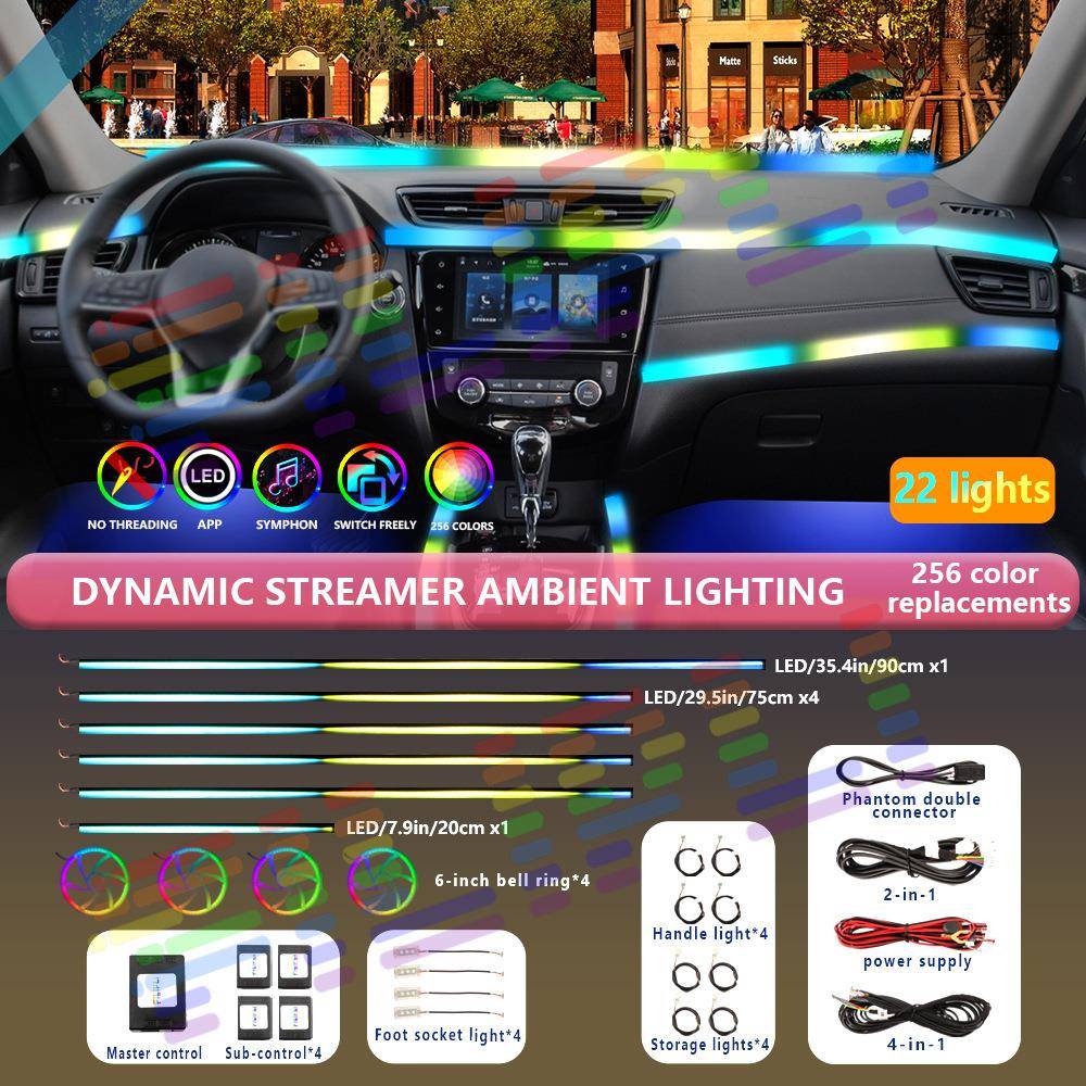 通用交响乐汽车氛围灯LED内饰RGB流光氛围灯USB应用程序控制