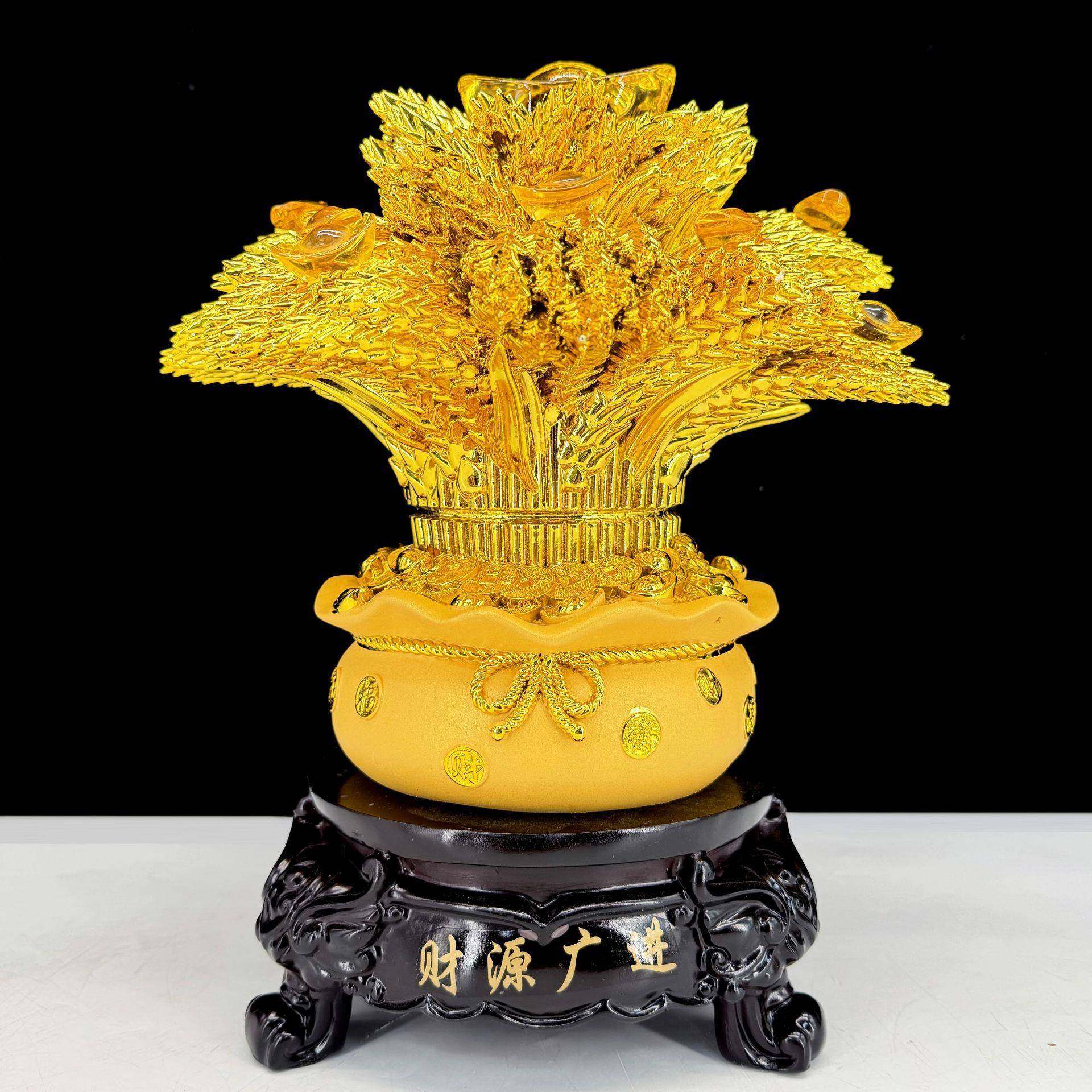 招财麦穗摆件福袋花瓶装饰品客厅酒柜家居树脂乔迁装饰创意钱袋子