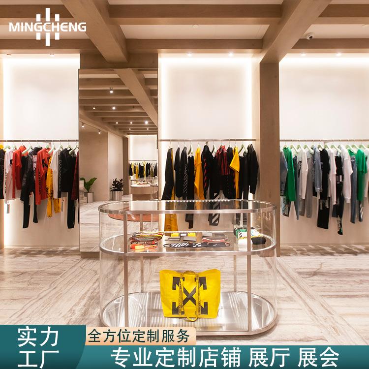 OFF-WHITE服装店展示架拉丝古铜色上墙女装架玻璃饰品中岛展示柜