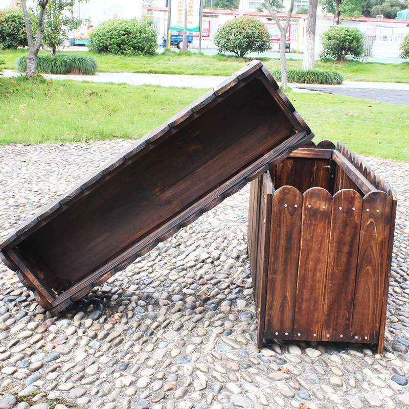 户外庭院室外家用木花盆长方形户外木制碳化花槽花箱种菜冰咲园艺