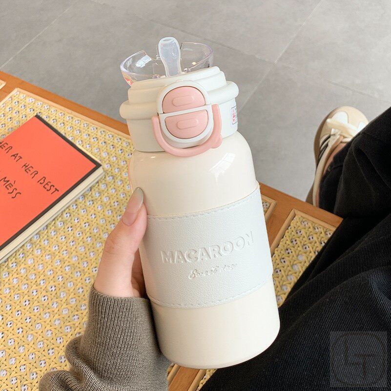 简约保温杯女生带吸管便携高颜值水杯2025新款不锈钢学生双饮杯子