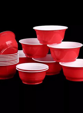 一次性碗红色碗结婚喜庆塑料乔迁新居饭碗20个一包家用耐高温圆碗