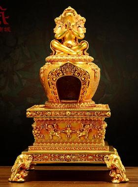 藏村精工铜雕花护摩炉 全鎏金煨桑香炉 室内家用中式风格摆件 客