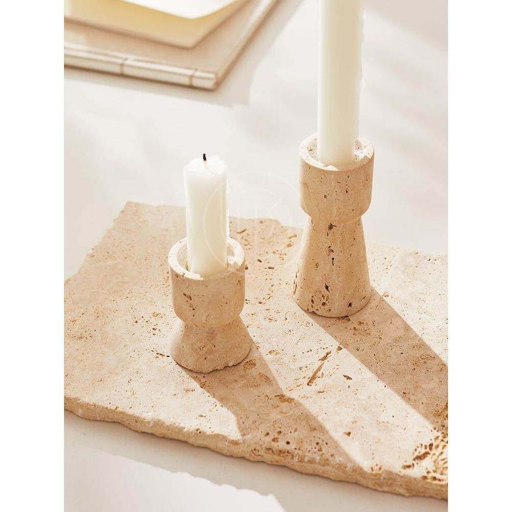 Wabi-Sabi风格黄洞大理石无障碍豪华烛台装饰卧室，书房，餐桌，