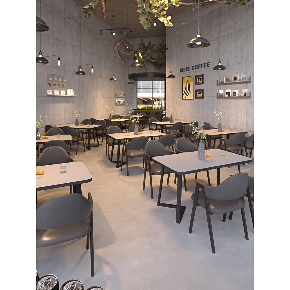 快餐店桌椅商用餐厅饭店奶茶店餐桌椅组合网红餐饮专用长方形桌子
